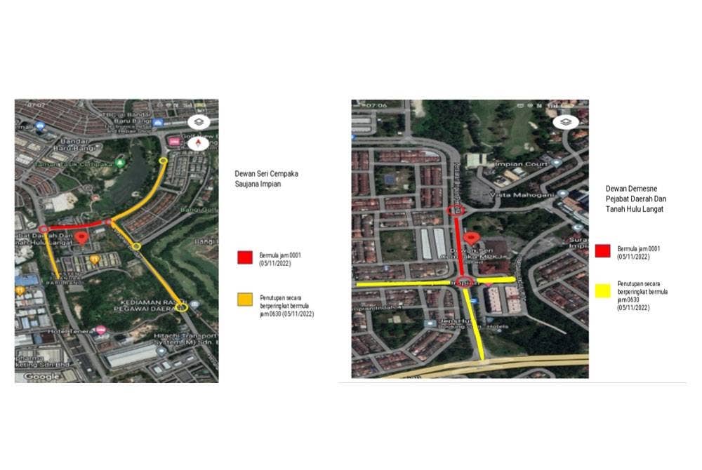 Beberapa jalan akan ditutup bagi memastikan kelancaran trafik pada Sabtu ini.