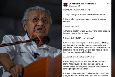 Tangkap layar kenyataan dimuat naik Tun M
