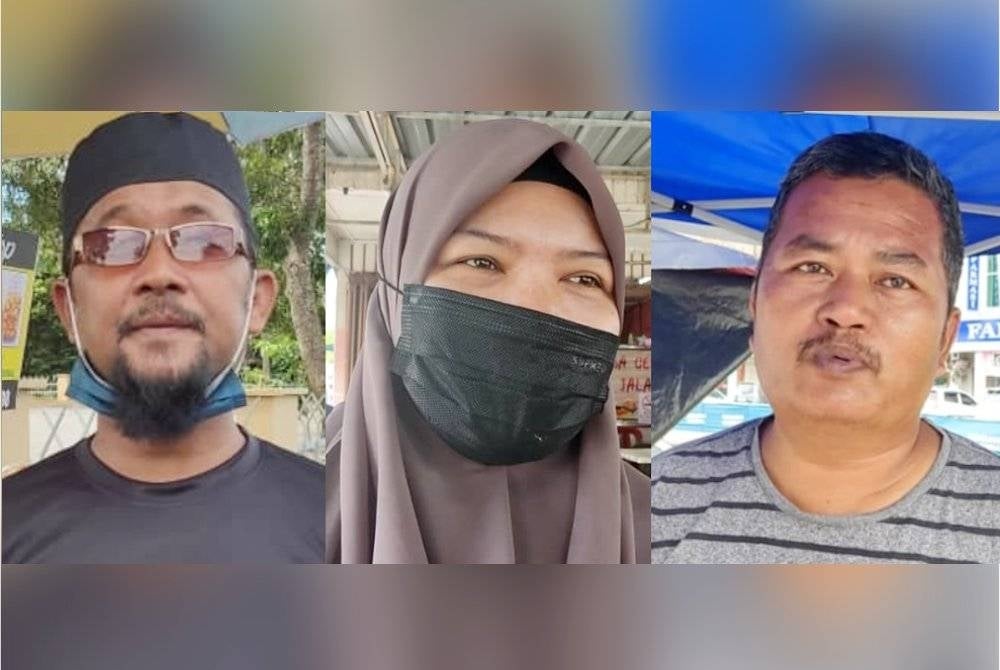 Peniaga (dari kiri) Mohd Shukri, Mastura dan Mohd Zaini mahu calon yang menang nanti membela nasib peniaga kecil seperti mereka.