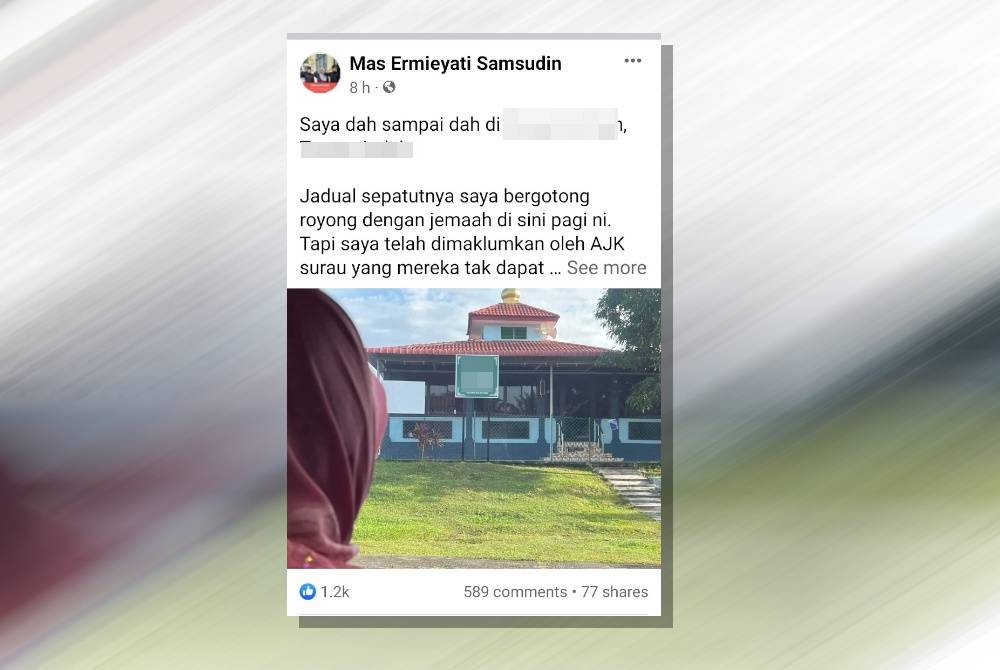 Mas Ermieyati berkongsi insiden itu di Facebook rasminya.