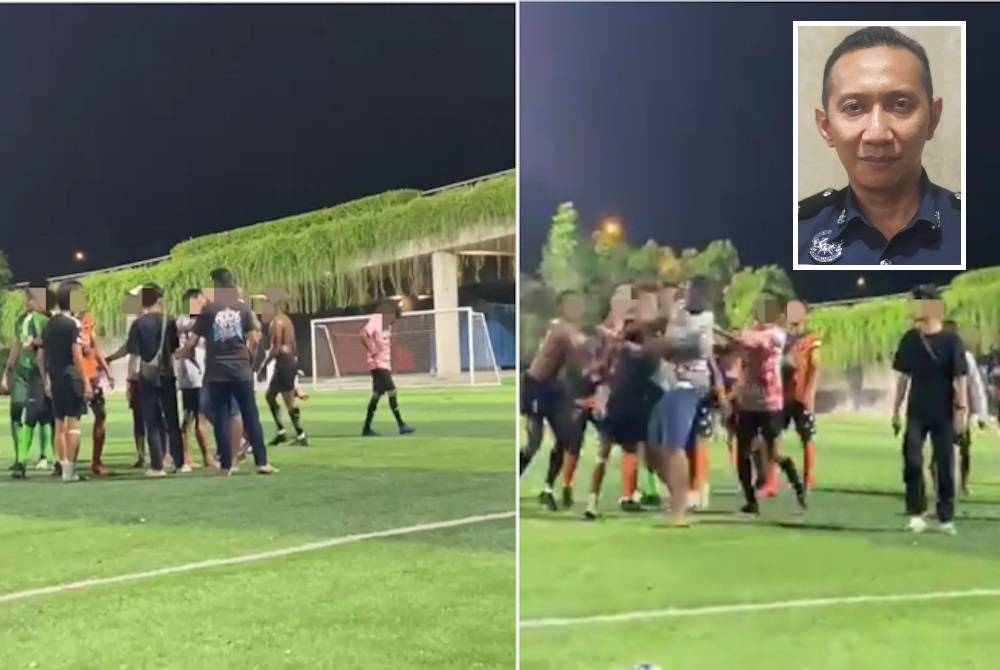 Lima lelaki ditahan pada Khamis di sekitar Banting bagi membantu siasatan kes pergaduhan di padang bola sepak di Saujana Putra, Kuala Langat. (Gambar kecil: Ahmad Ridhwan)