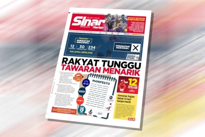 Laporan muka depan Sinar Harian pada Isnin.