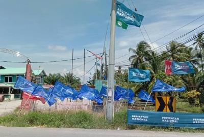 Kibaran bendera parti bertanding di daerah Bagan Datuk mula rancak selepas empat hari penamaan calon.