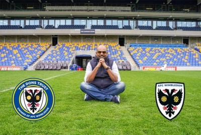 Ananth menjadi pemegang saham individu kedua terbesar dalam Liga Kedua Kelab Bola Sepak Inggeris, AFC Wimbledon. - Foto Facebook Ananth S. Nathan