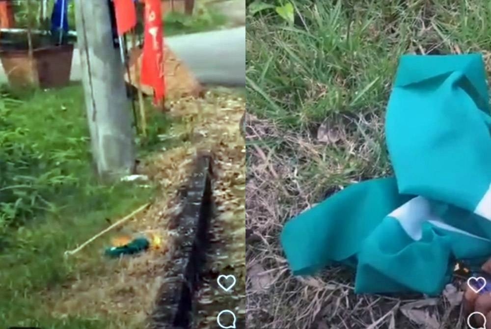 Video menunjukkan bendera parti sedang dibakar.
