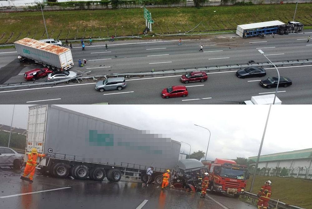 Nahas lima kenderaan di Kilometer 280 PLUS arah Selatan pada Jumaat. - Foto Media Sosial