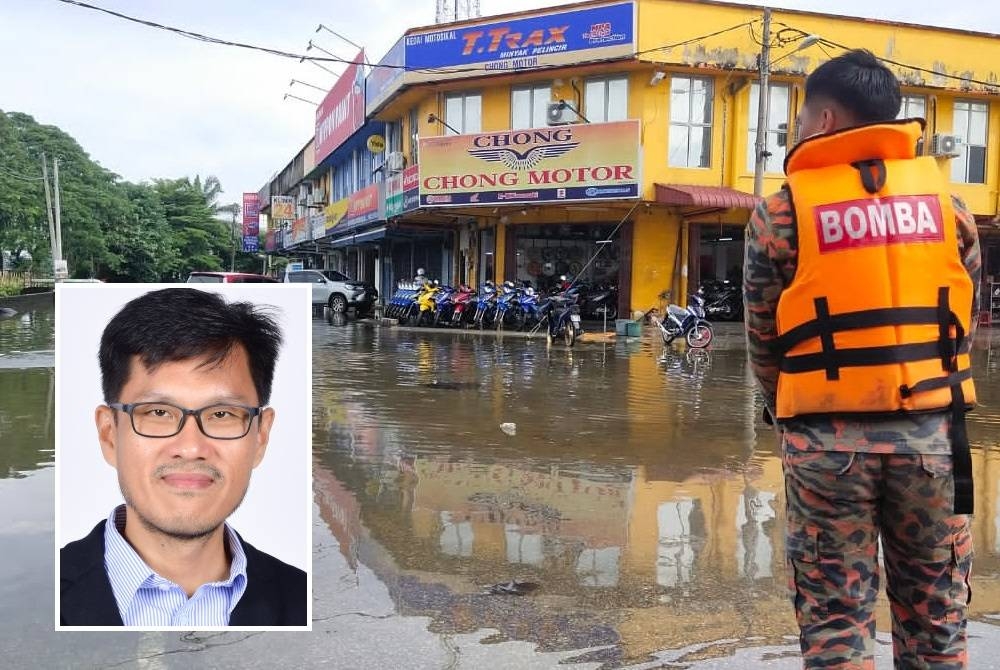 Pemantauan tetap dijalankn di kawasan-kawasan terlibat banjir di Meru biarpun aras air mencatatkan penurunan pada Sabtu. (Gambar kecil: Oliver)