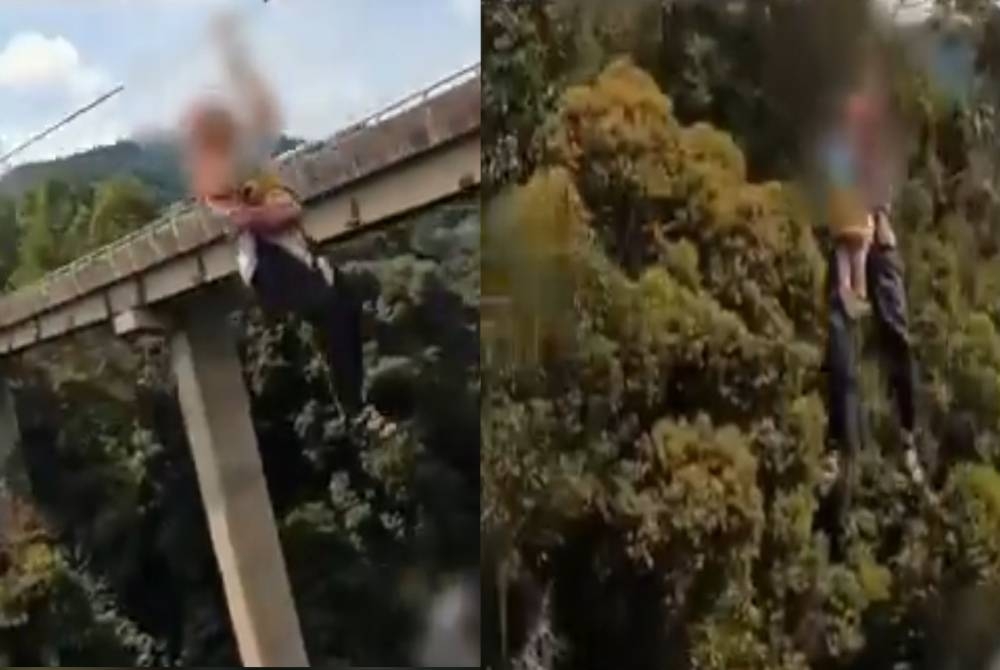 Video tular yang memaparkan seorang wanita memegang anak ketika melakukan aktiviti ‘flying fox’ di Kuala Kubu Bharu di sini.
