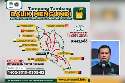 Sebanyak 11 buah bas persiaran disediakan bagi menjayakan program Tampung Tambang Balik Mengundi. (Gambar kecil: Fazril)