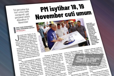 Laporan akhbar Sinar Harian pada Selasa.