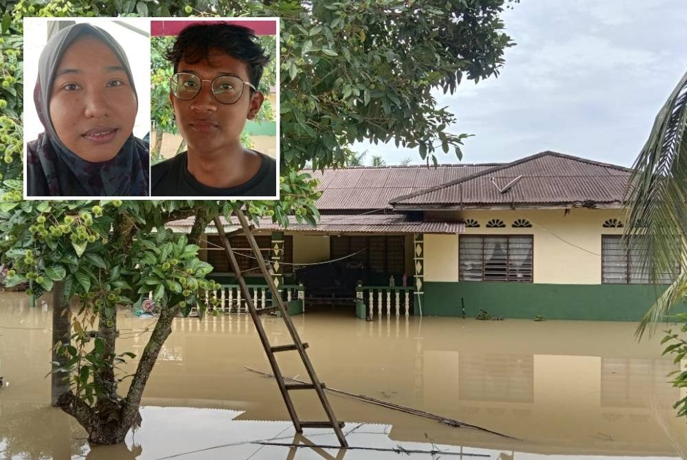 Beberapa kawasan di Batu 10, Jalan Bidor dinaiki air pada Jumaat. (Gambar kecil: Nur Affadila, Muhammad Zairul Iman)