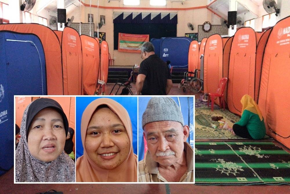 Seramai 50 mangsa banjir telah ditempatkan di PPS SMK Layang-Layang Kiri yang juga merupakan Pusat Mengundi. (Gambar kecil: Sopiah, Syafiqah, Shafie)
