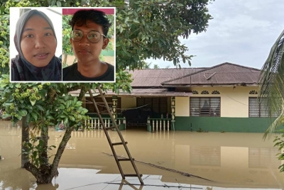 Beberapa kawasan di Batu 10, Jalan Bidor dinaiki air pada Jumaat. (Gambar kecil: Nur Affadila, Muhammad Zairul Iman)