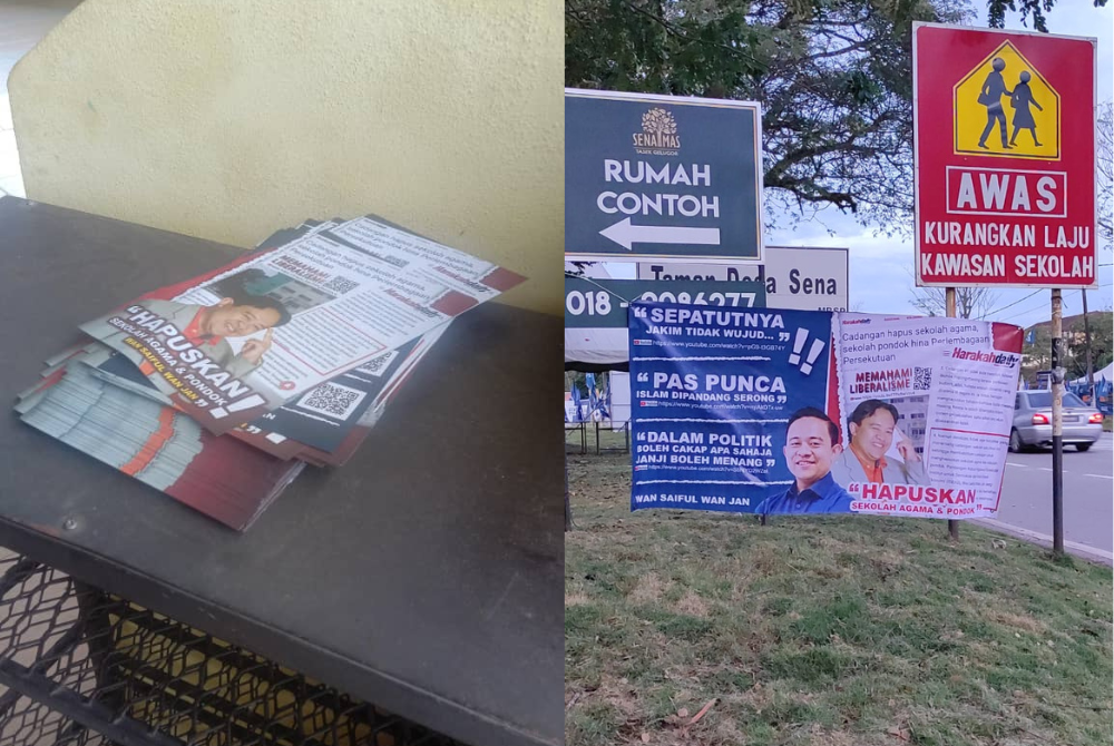 Risalah provokasi dan kain rentang yang dikesan sekitar Tasek Gelugor.