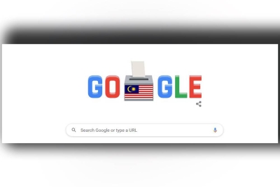 Ikon peti undi pilihan raya dengan bendera Malaysia menghiasi paparan di laman utama Google Malaysia, semasa seluruh negara hari ini dilanda ‘demam’ PRU15.