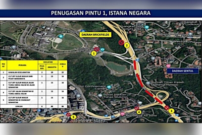 Pelan penutupan susur keluar dan masuk di Jalan Tunku Abdul Halim. - Foto PDRM