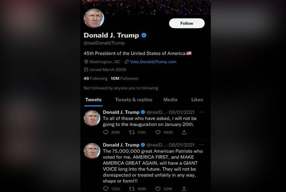 Les utilisateurs de Twitter ont soutenu la décision de rétablir le compte de Trump dans une décision à la majorité étroite.  -Photo Twitter/Donald Trump