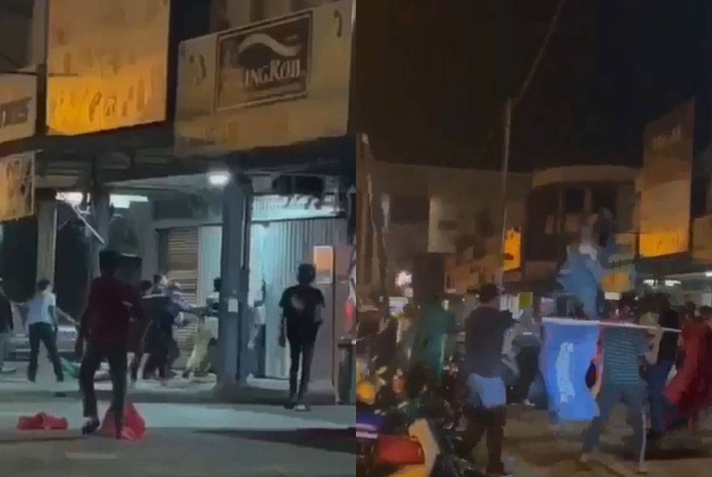 Tangkap layar dari sebuah video menunjukkan berlaku pergaduhan antara penyokong parti.