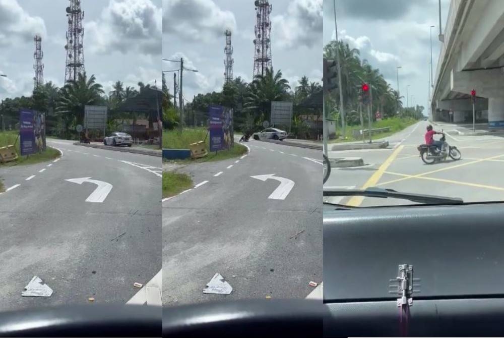 Video tular memaparkan aksi berbahaya penunggang motosikal ketika dikejar kereta peronda polis.