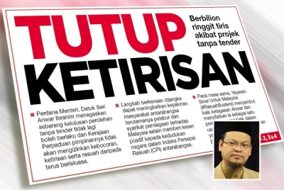 Laporan muka depan Sinar Harian siaran Rabu. Gambar kecil: Dr Zaharuddin