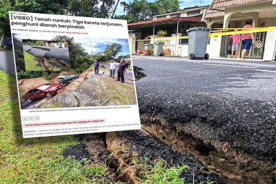 Jalan Bukit Berlian 5 diisytiharkan kawasan bencana susulan berlaku pergerakan tanah yang berisiko tinggi menyebabkan runtuhan lebih besar. 