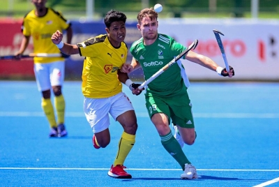 Aksi Malaysia menentang Ireland dalam perlawanan separuh akhir Piala Negara-Negara FIH 2022. Foto: FIH / World Sports Pics