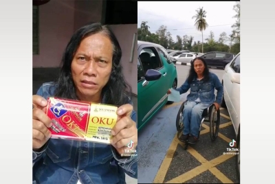 (Gambar kanan :Video tular pengadu OKU dikompaun ketiika meletakkan kenderaan di petak khas OKU.)