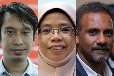 Dari kiri: Adam Adli, Aiman Athirah dan Ramkarpal Singh