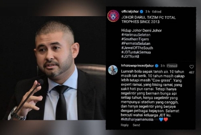 Komen Tunku Ismail di laman sosial mengenai lumrah bola sepak tempatan. Foto Instagram rasmi kelab, officialjohor.