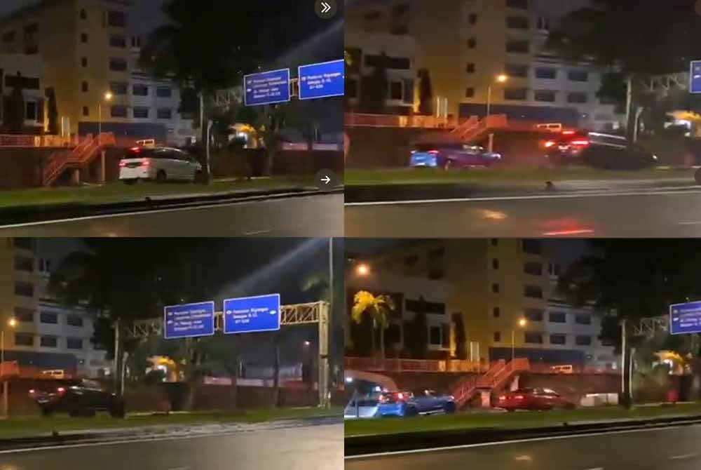 Tangkap layar beberapa kenderaan nyaris hilang kawalan selepas melalui bonggol di laluan utama berhampiran Universiti Selangor (UniSel) di Seksyen 7 di sini pada malam Ahad.
