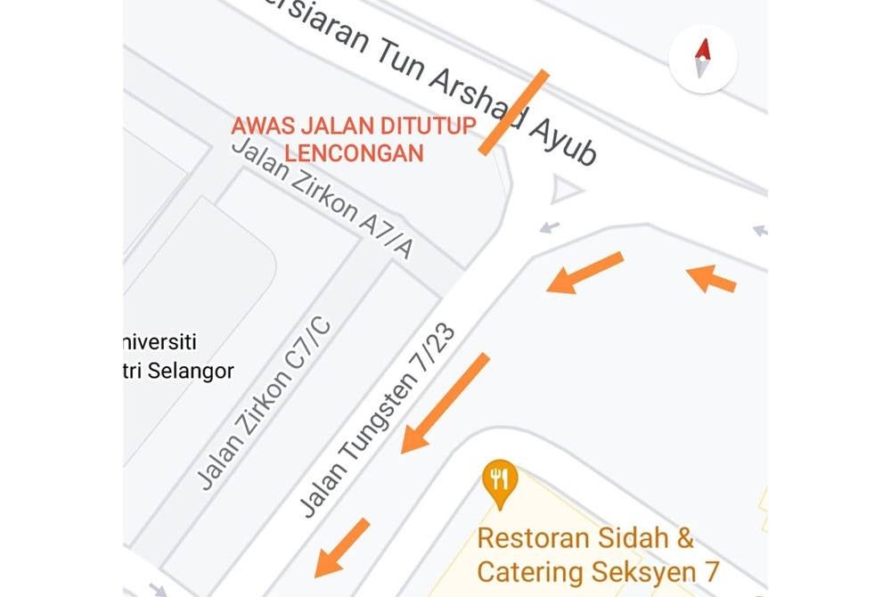 Kenderaan dilencongkan ke jalan berhampiran susulan penutupan jalan ke Persiaran Tun Arsyad Ayub.