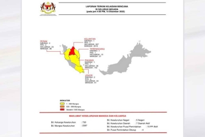 Situasi banjir di seluruh negara sehingga jam empat petang.