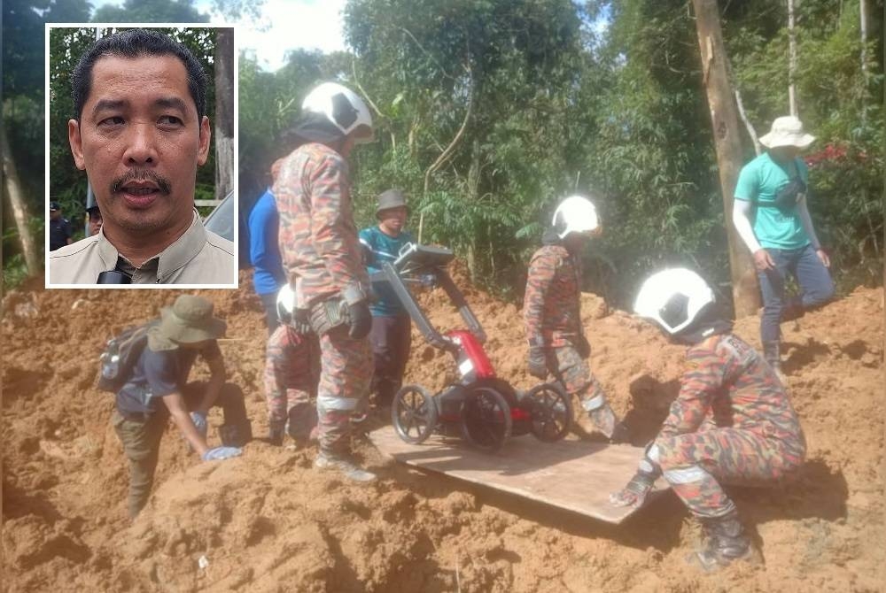 Anggota SAR ketika menjalankan kerja-kerja mecari menggunakan GPR. - Foto Nadma (Gambar kecil: Mohd Khairi Khairudin)