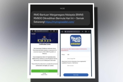 Mesej tular berhubung Bantuan Warganegara Malaysia (BWM) berjumlah RM900 adalah palsu. - Foto Facebook KKD