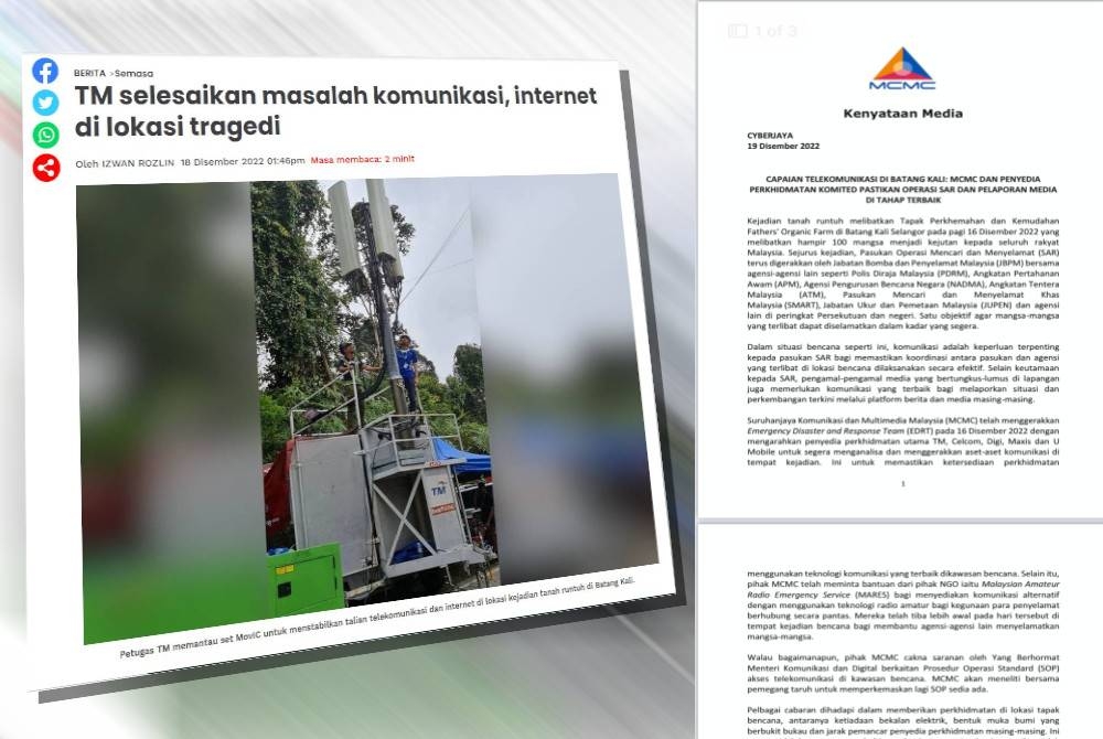 Laporan Sinar Harian pada Ahad. Kenyataan media SKMM pada Isnin