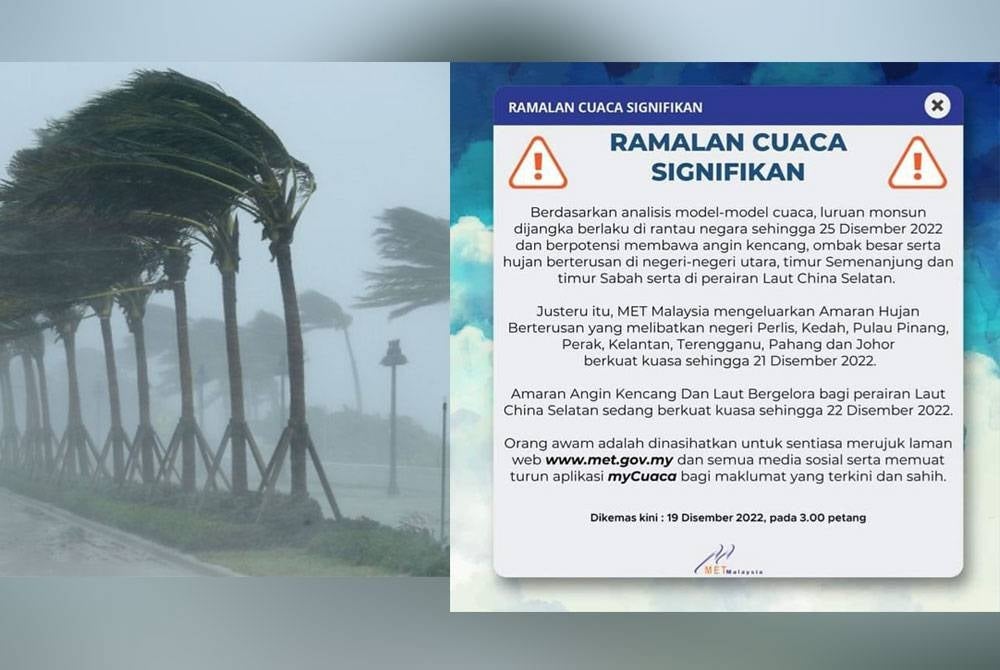 Tangkap layar kenyataan MetMalaysia pada Isnin.