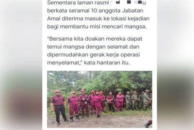 Tular gambar sekumpulan sukarelawan mendakwa dibenarkan melakukan operasi SAR di kawasan tanah runtuh di tapak perkhemahan di Father's Organic Farm, Jalan Genting, di sini.