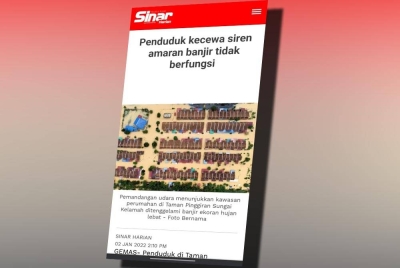 Laporan kejadian banjir di perumahan berkenaan.