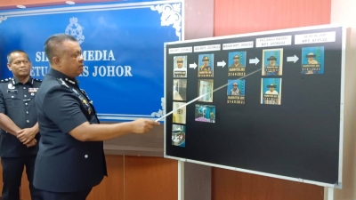 Kamarul Zaman menunjukkan foto suspek yang tujuh ditahan terlibat sindiket penyeludupan dadah dalam penjara. 