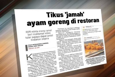 Sebelum ini Sinar Harian melaporkan KKM meminta orang ramai memberikan maklumat berhubung video menjijikkan yang memaparkan seekor tikus sedang menjilat ayam goreng dalam pemanas makanan sebuah restoran.