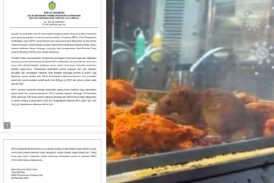 Kenyataan MPAJ pada Isnin. Premis makanan ini tular selepas kejadian seekor tikus menjamah ayam goreng dalam pemanas makanan.