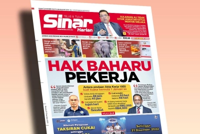 Muka depan Sinar Harian pada Selasa.