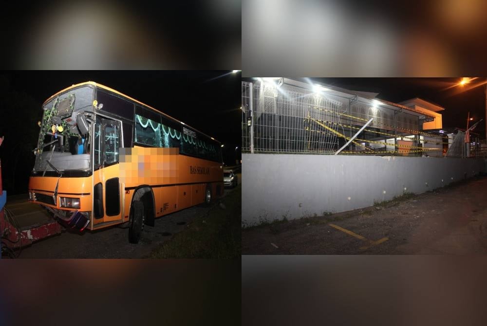 Bas yang membawa 12 penumpang dipercayai mengalami kegagalan brek sebelum merempuh tembok sebuah surau di Jalan Sungai Merab menuju Jalan Air Hitam Luar di sini pada Rabu.