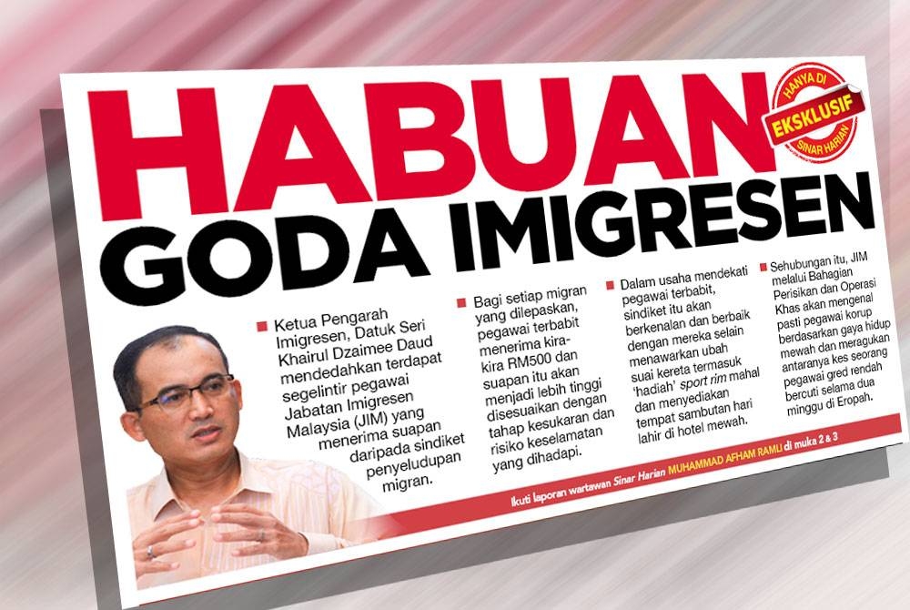 Laporan muka depan Sinar Harian pada Sabtu.