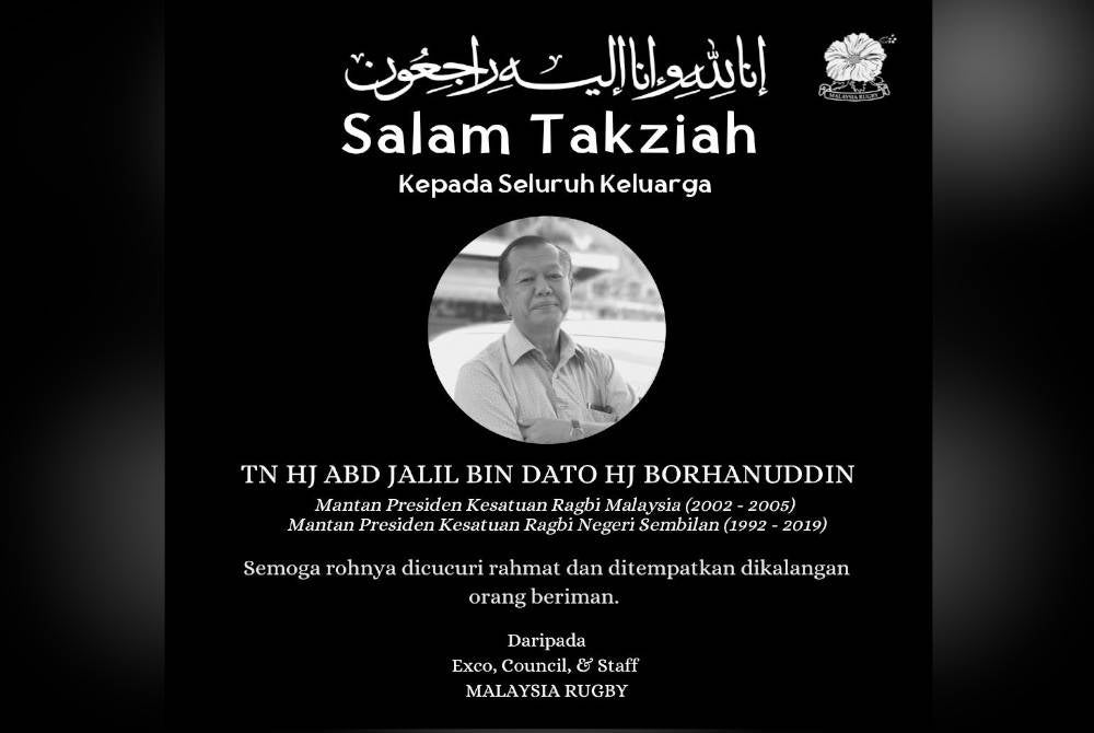 Abd Jalil meninggal dunia di kediamannya di Ampang Jaya, Selangor akibat sakit tua pagi Ahad. - Foto Facebook Rugby Malaysia
