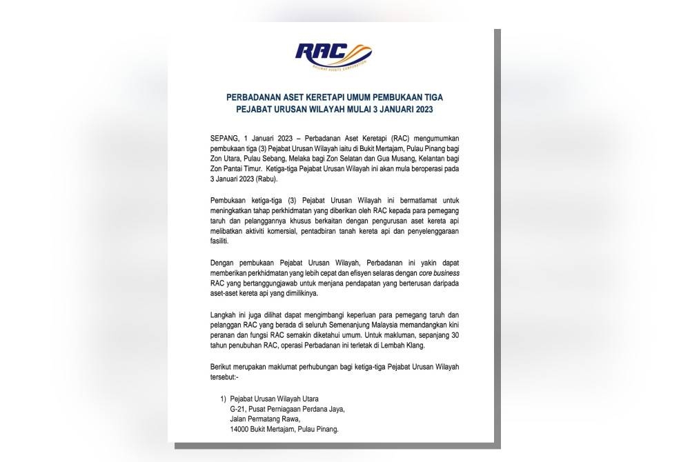 Tangkap layar kenyataan RAC pada Ahad.