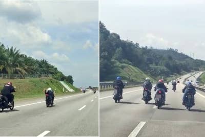 Antara aksi penunggang motosikal yang dikesan melakukan aksi berbahaya di Lebuhraya Seremban- Port Dickson pada Ahad.