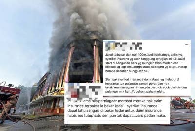 Antara dakwaan yang dimuat naik pengguna media sosial berkaitan kejadian kebakaran Wisma Jakel Seksyen 7 di sini pada Isnin.