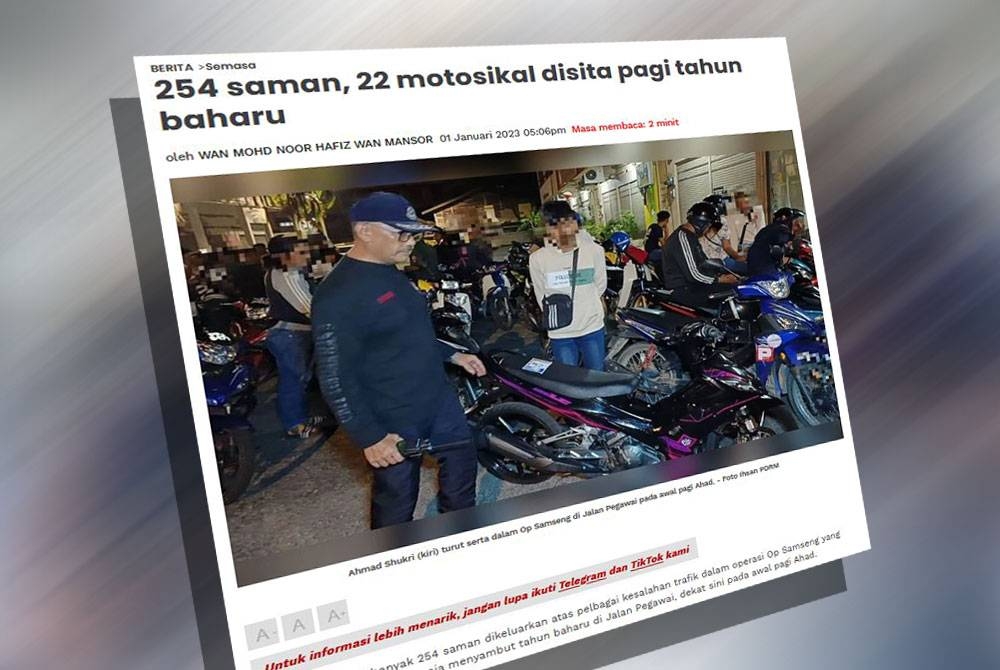 Rapport de Sinar Harian sur l'opération Op Seng à Jalan Pegawai, Alor Setar tôt dimanche matin.