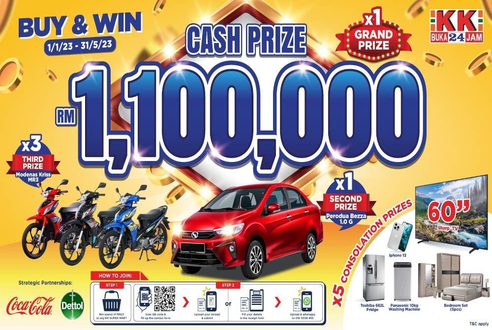 KK Super Mart menganjurkan Cabaran Beli & Menang RM1.1 juta bermula 1 Januari hingga 31 Mei 2023 di 666 outletnya di seluruh negara.